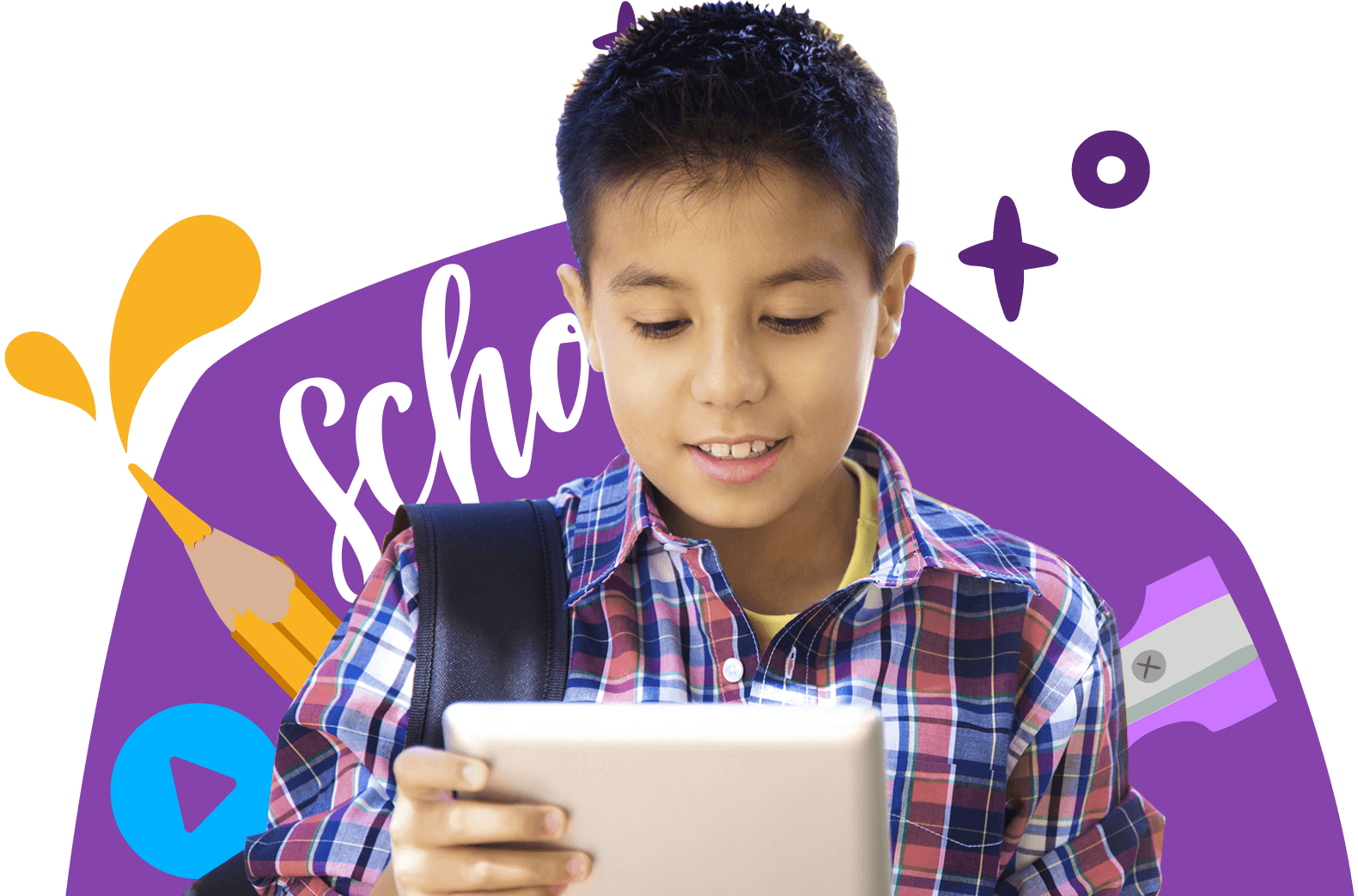 An elementary aged child using Rosetta Stone on a tablet