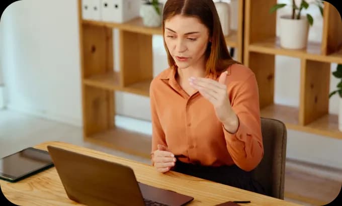 Language tutor interacting during a video call.